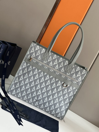 Dior Safari Tote Bag Gray In Grained Calfskin 15.5 x 14 x 4.5 inches