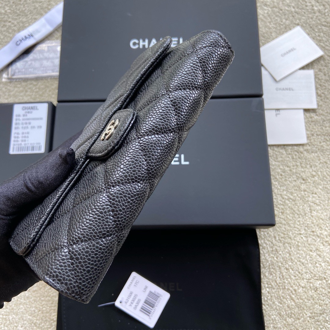 CHANEL FLAP WALLET GRAINED LEATHER BLACK 19.5 x10 cm