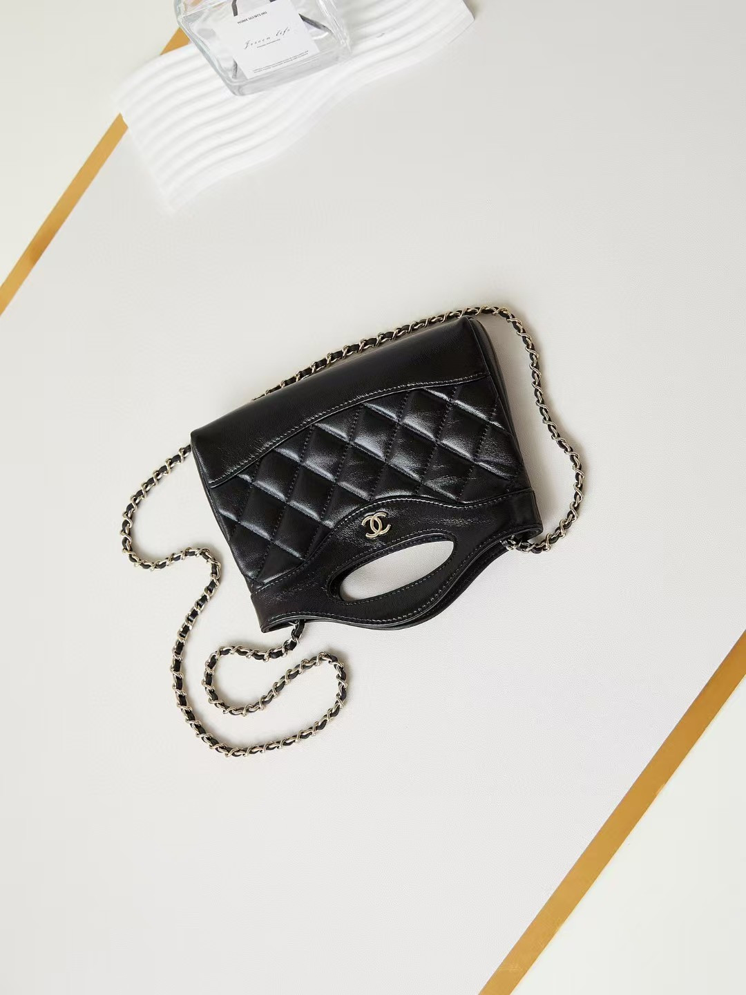 Chanel 31 Nano Chain Bag Lambskin Gold Tone Metal Black AS3656 17.5x20.5x4cm