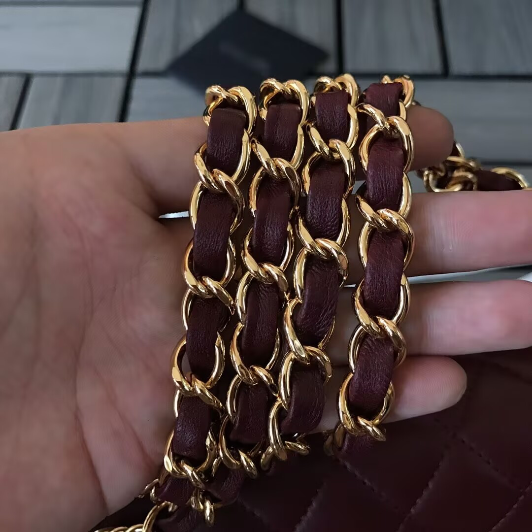 Chanel CLASSIC 11.12 HANDBAG  Lambskin &Brown Metal Burqundy 15.5 x 25.5 x 6.5 cm