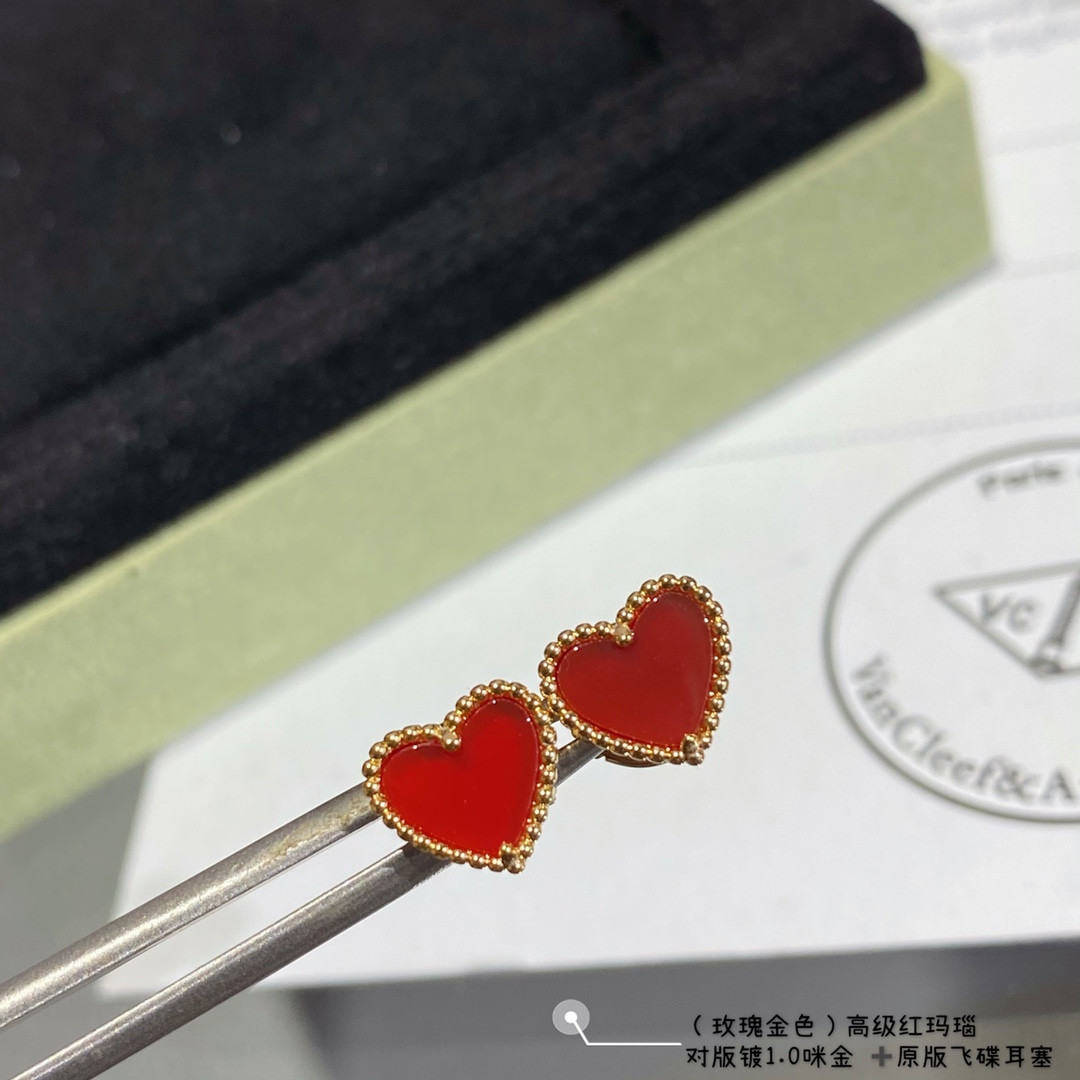 Van Cleef & Arpels Red Agate Heart-Shaped Love Earrings