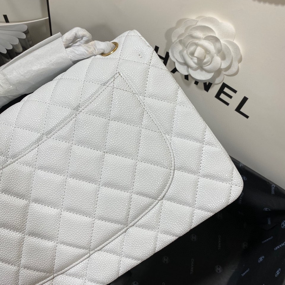 Chanel Classic Flap Jumbo 30cm CF White Gold  7.6 × 11.7 × 3.9 in