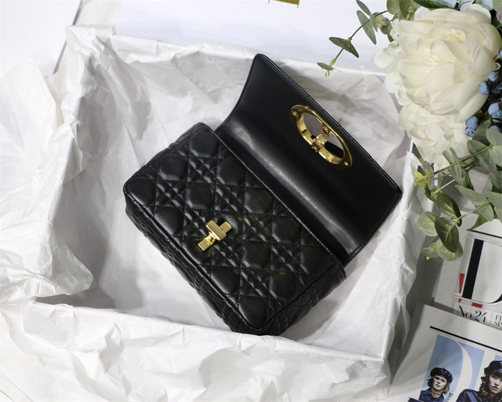 SMALL DIOR CARO BAG Black Supple Cannage Calfskin 20 x 12 x 7 cm