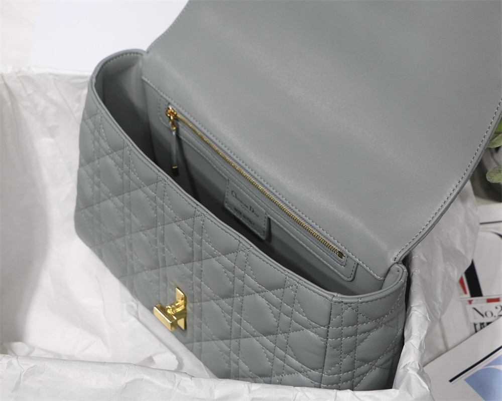 LARGE DIOR CARO BAG Stone Gray Supple Cannage Calfskin 29 x 18 x 10 cm
