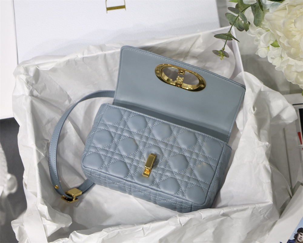 SMALL DIOR CARO BAG Light Blue Supple Cannage Calfskin 20 x 12 x 7 cm