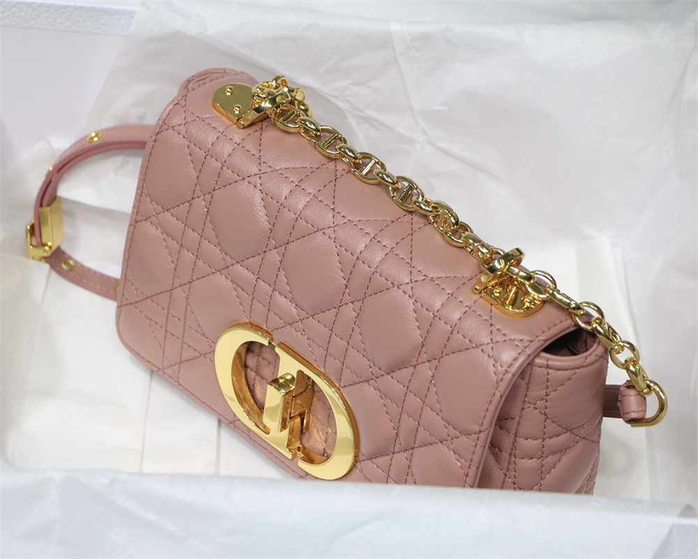 SMALL DIOR CARO BAG PINK Supple Cannage Calfskin With Silver Hardware 20 x 12 x 7 cm