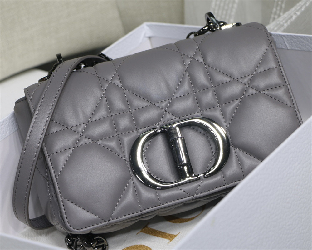 SMALL DIOR CARO BAG Grey Supple Cannage Calfskin With Silver Hardware 20 x 12 x 7 cm