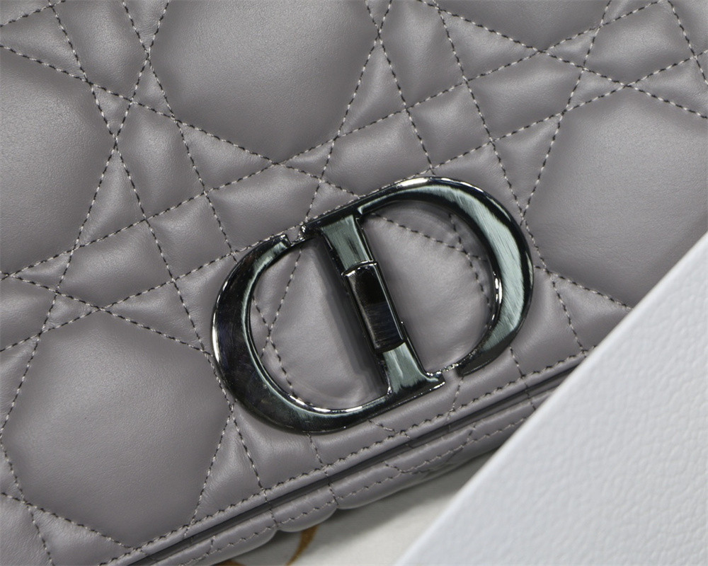 MEDIUM DIOR CARO BAG Grey Supple Cannage Calfskin With Silver Hardware 25.5 x 15.5 x 8 cm