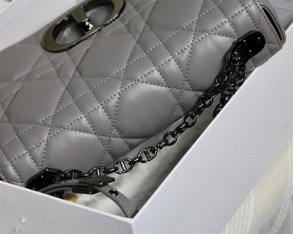 MEDIUM DIOR CARO BAG Grey Supple Cannage Calfskin With Silver Hardware 25.5 x 15.5 x 8 cm