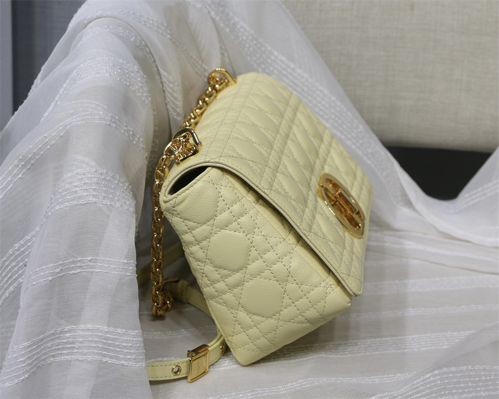 MEDIUM DIOR CARO BAG light yellow Supple Cannage Calfskin 25.5 x 15.5 x 8 cm