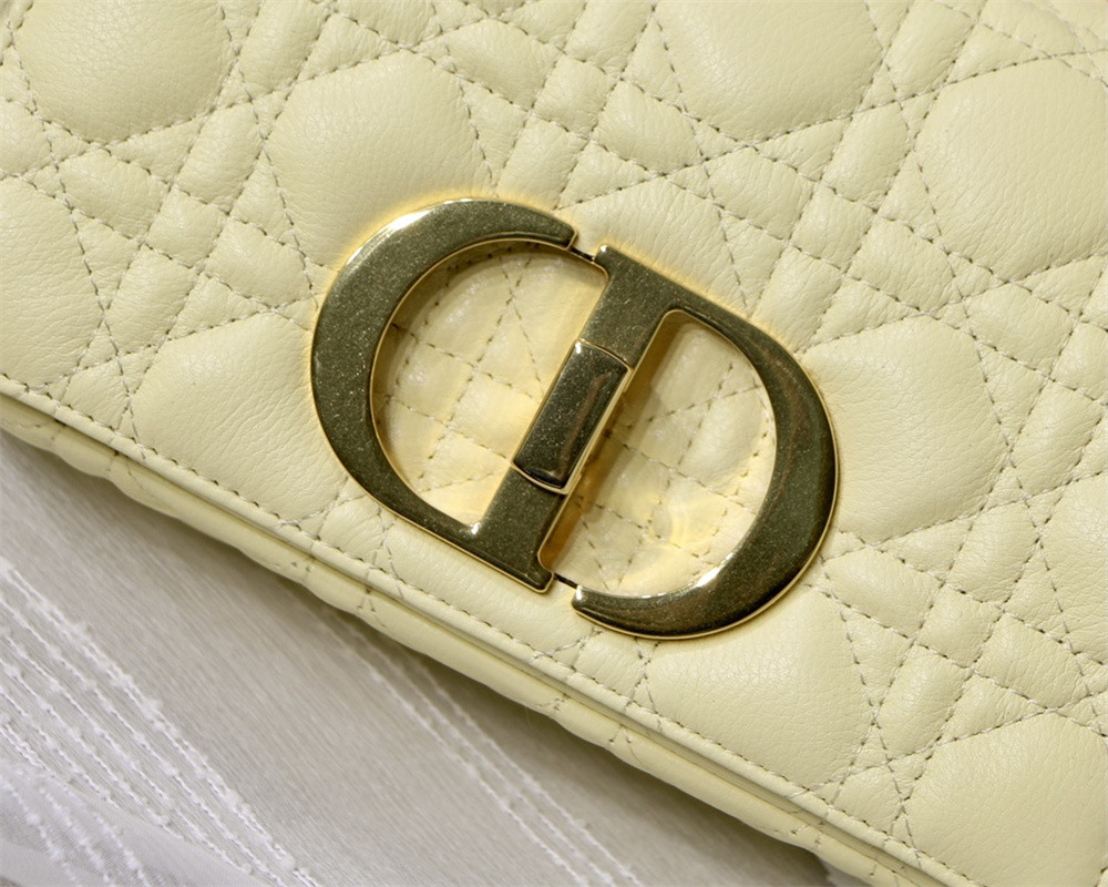 SMALL DIOR CARO BAG Light Yellow Supple Cannage Calfskin 20 x 12 x 7 cm