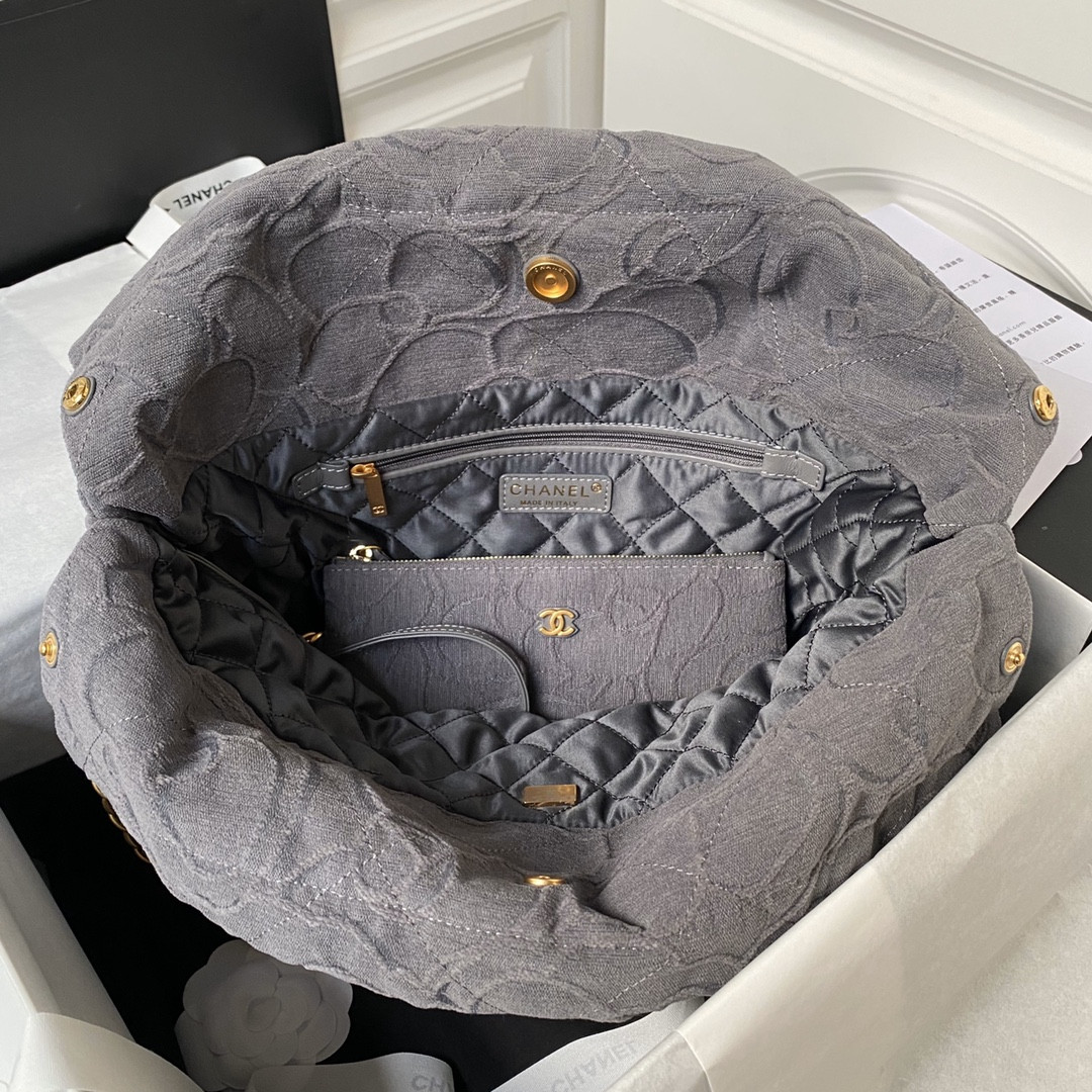 CHANEL 22 HANDBAG velvet GREY 15.2×16.4×3.1 in