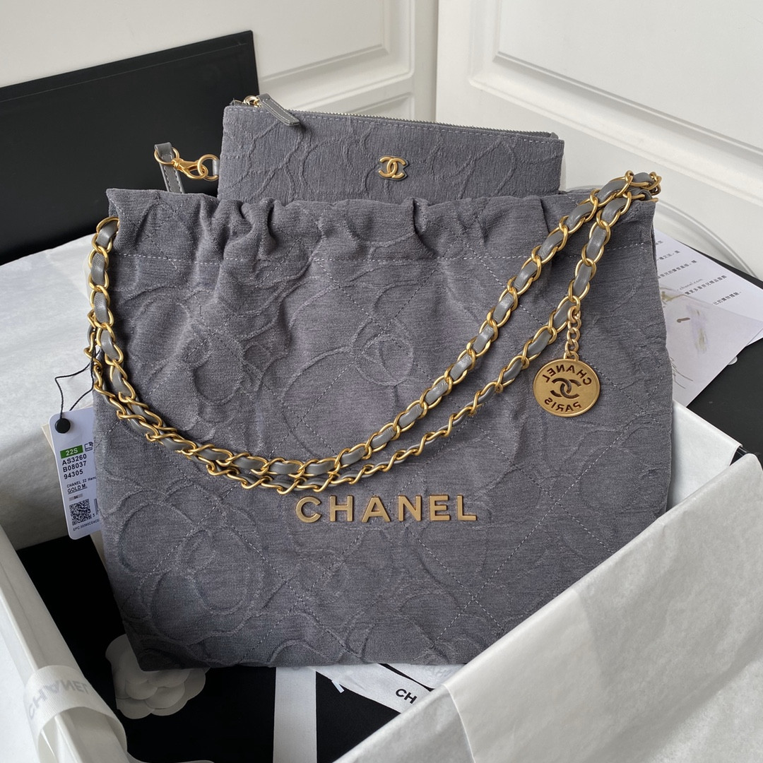 CHANEL 22 SMALL HANDBAG velvet GREY 13.7×14.4×2.7 in