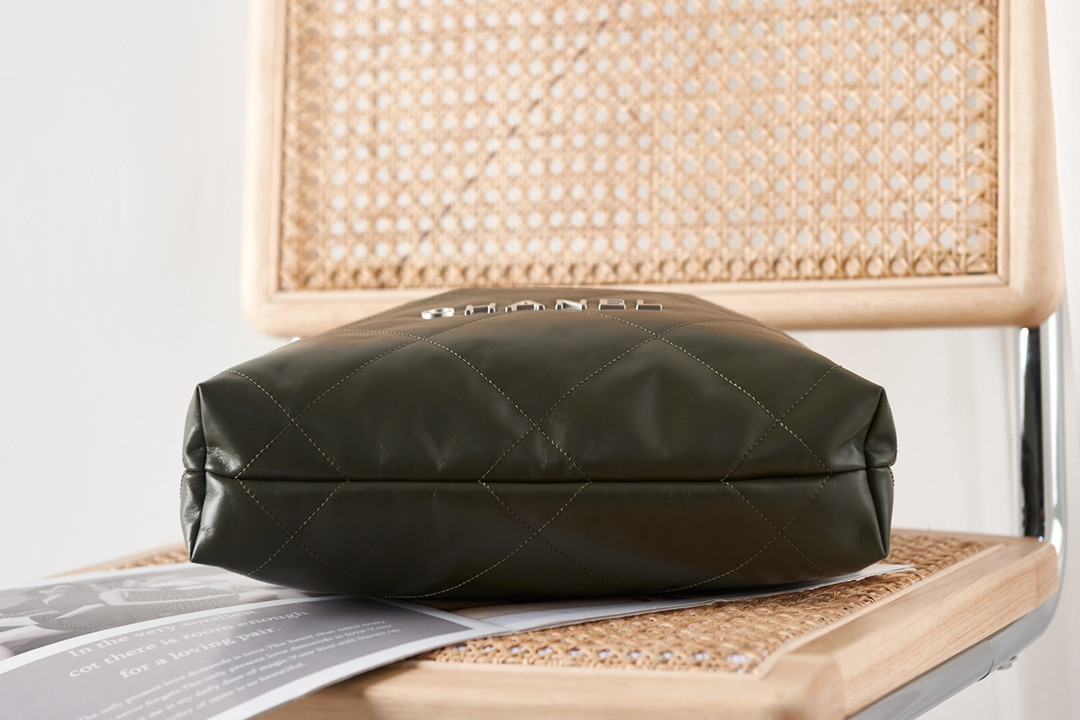 CHANEL 22 SMALL HANDBAG Shiny Calfskin & SILVER Metal BLACK 13.7×14.4×2.7 in