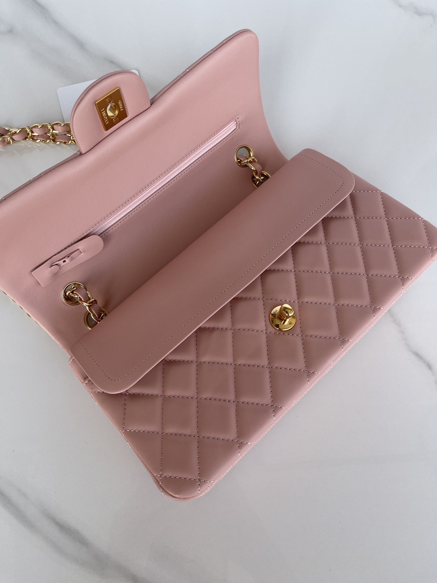 CHANEL CLASSIC FLAP 25CM CF PINK GOLD 6 × 9.9 × 2.5 in