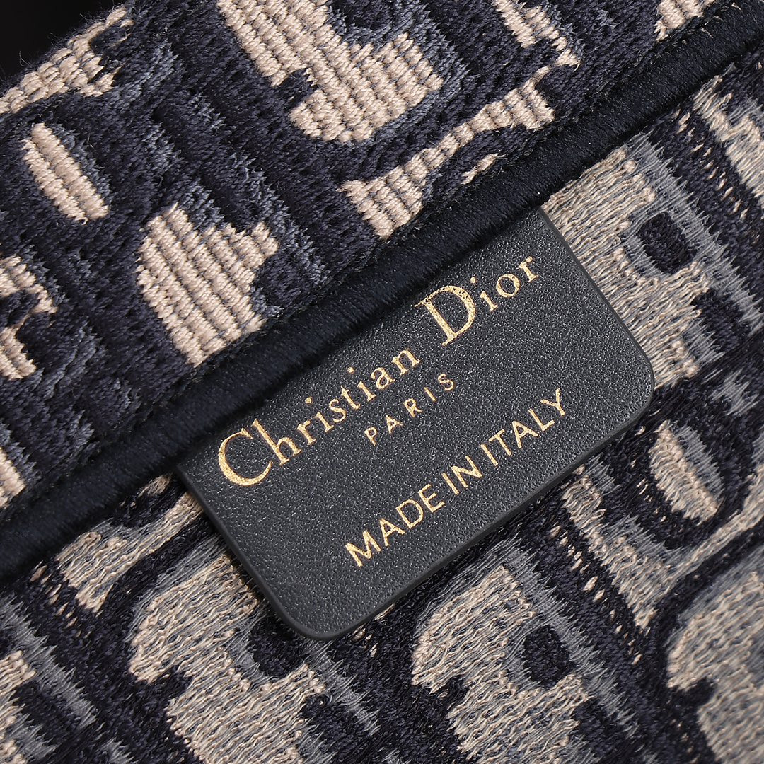 Large Dior Book Tote  Ecru and Blue Dior Oblique Embroidery 16.5 x 14 x 7.5 inches