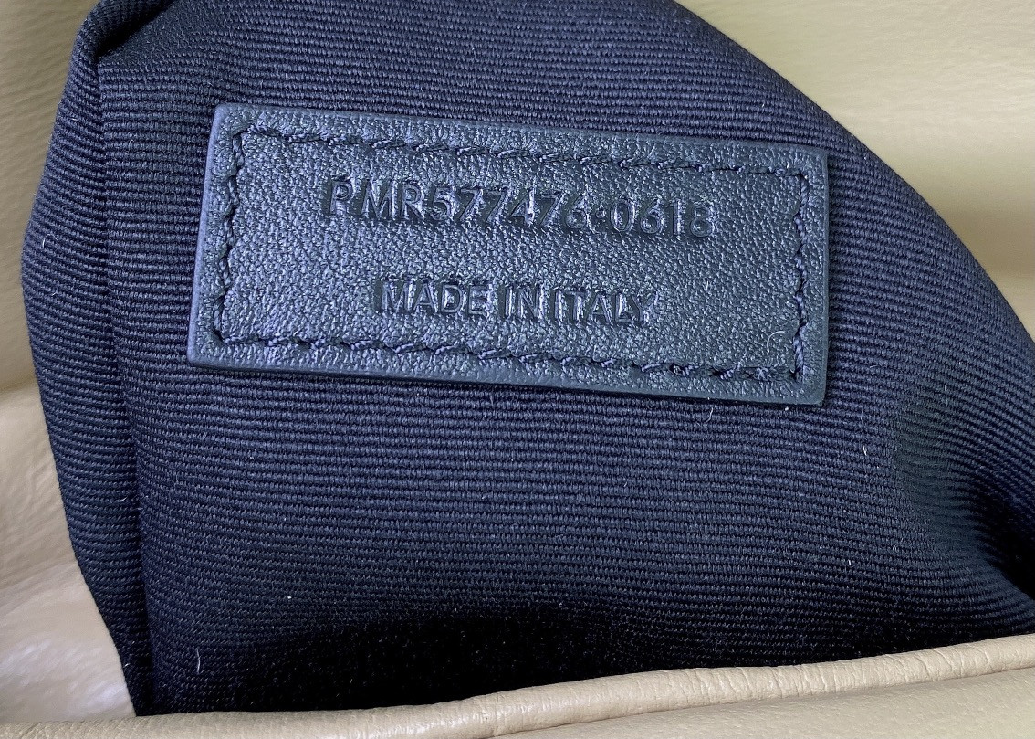 YSL PUFFER SMALL IN NAPPA LEATHER BEIGE SILVER 11.4 X 6.6 X 4.3 INCHES