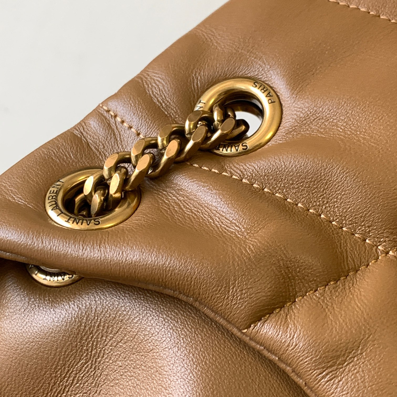 YSL PUFFER SMALL IN NAPPA LEATHER BROWN 11.4 X 6.6 X 4.3 INCHES