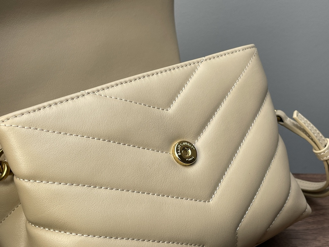 YSL TOY LOULOU IN QUILTED LEATHER DARK BEIGE 7.9 X 5.5 X 3 INCHES