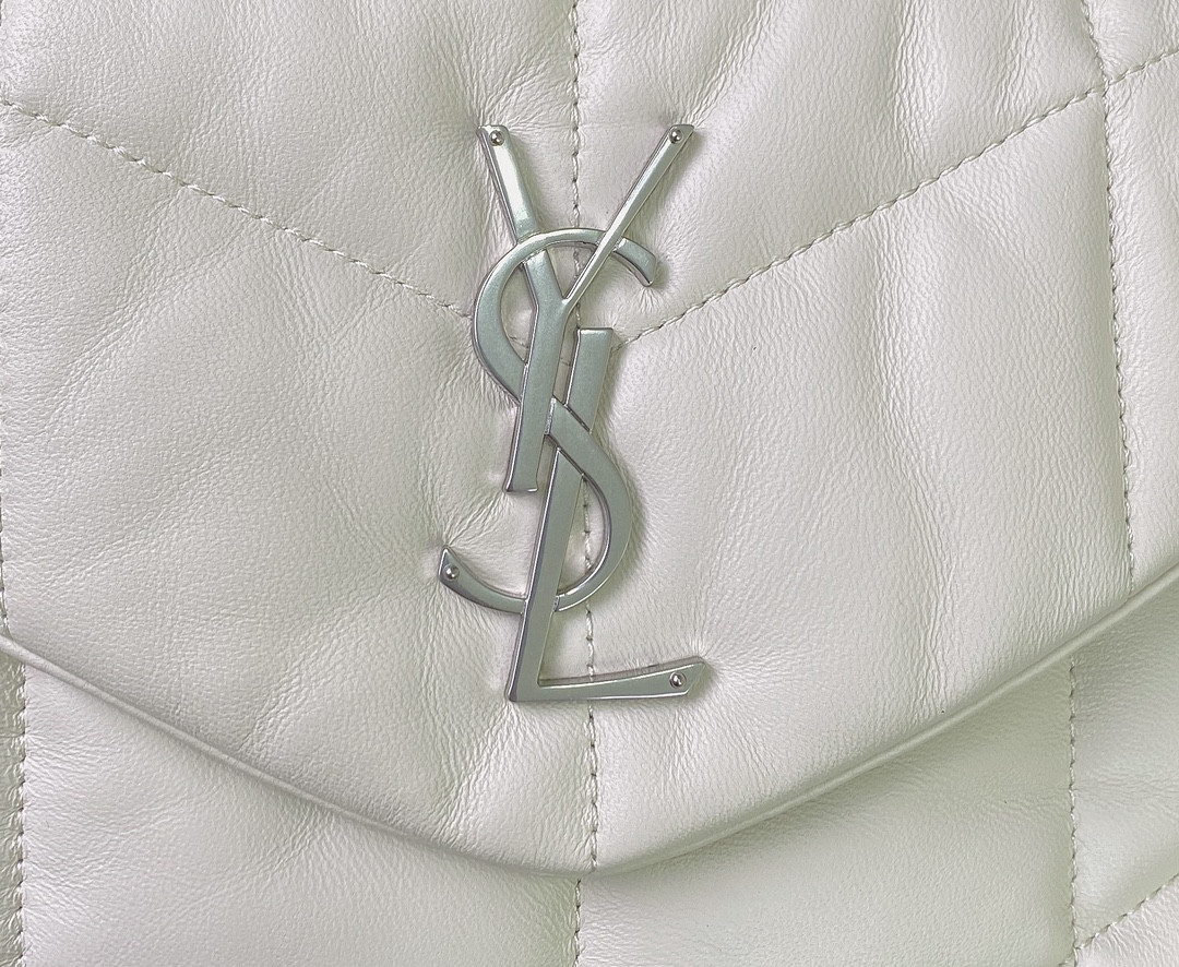 YSL PUFFER SMALL IN NAPPA LEATHER WHITE SILVER 11.4 X 6.6 X 4.3 INCHES