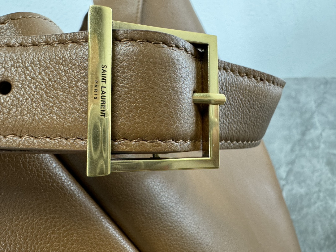 YSL LE 5 À 7 SUPPLE LARGE IN SMOOTH LEATHER DUSTY GREY 11.8" X 11" X 4.3"