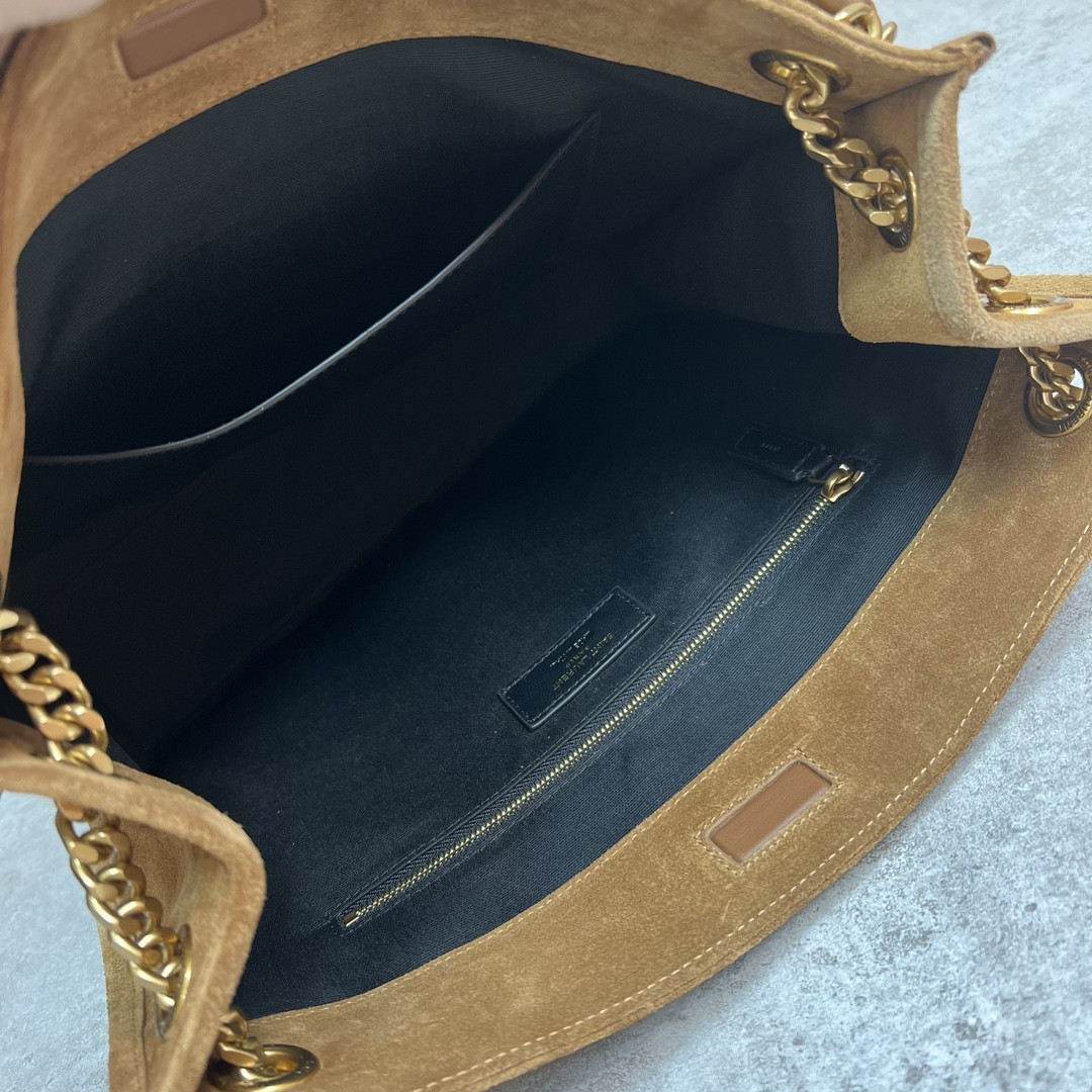 YSL NIKI MEDIUM SHOPPING IN SUEDE BROWN 12.9 X 10.6 X 4.5 INCHES