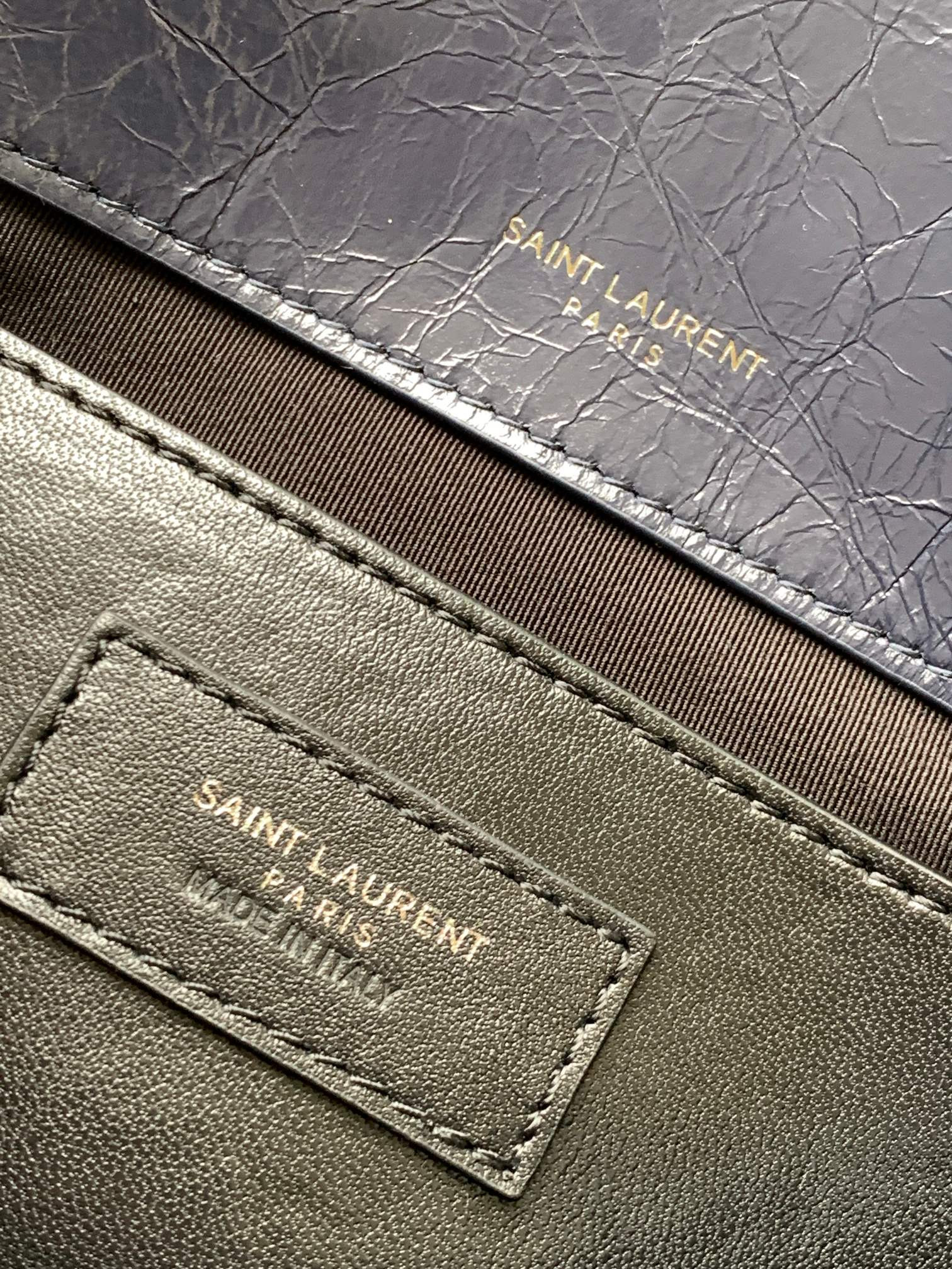 YSL NIKI BABY IN VINTAGE LEATHER NAVY 8.2 X 6 X 2.9 INCHES