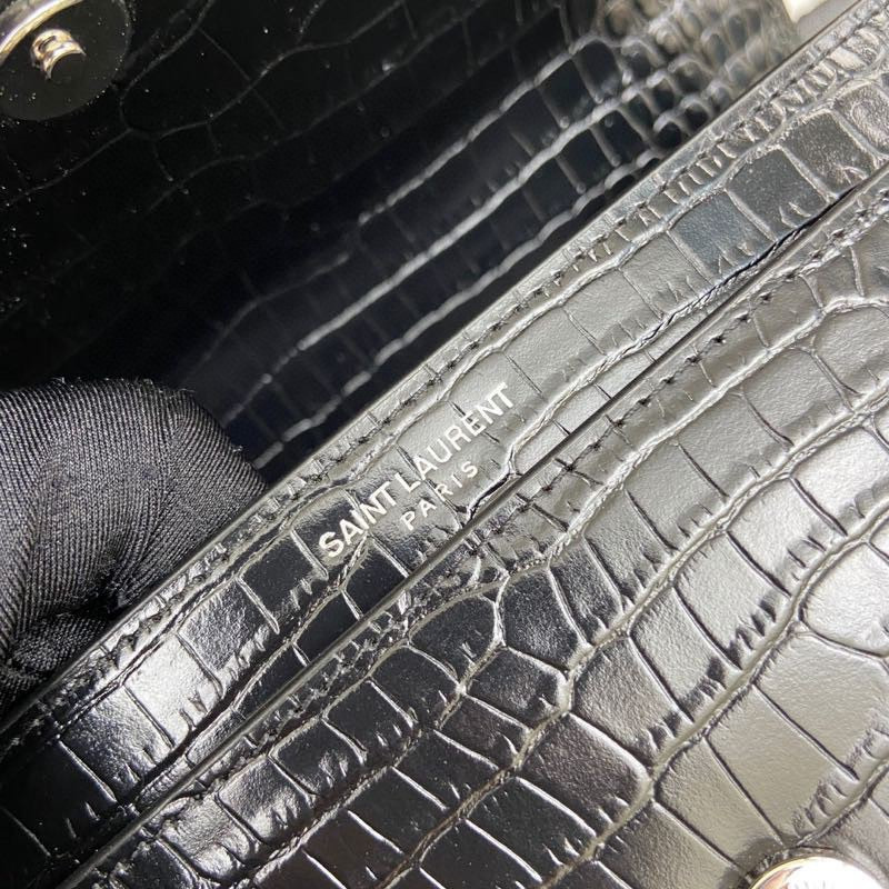 YSL SUNSET MEDIUM IN CROCODILE-EMBOSSED LEATHER 8 X 6.2 X 2.5 INCHES