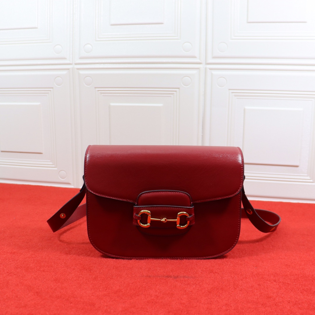 GUCCI HORSEBIT 1955 SHOULDER BAG RED 9.8"W x 7"H x 3.1"D
