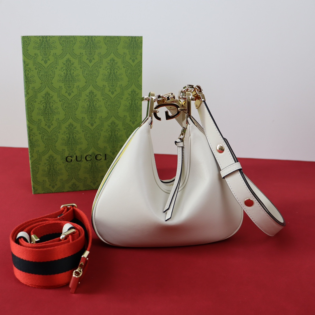 GUCCI ATTACHE SMALL SHOULDER BAG WHITE 9"W x 8.7"H x 2"D