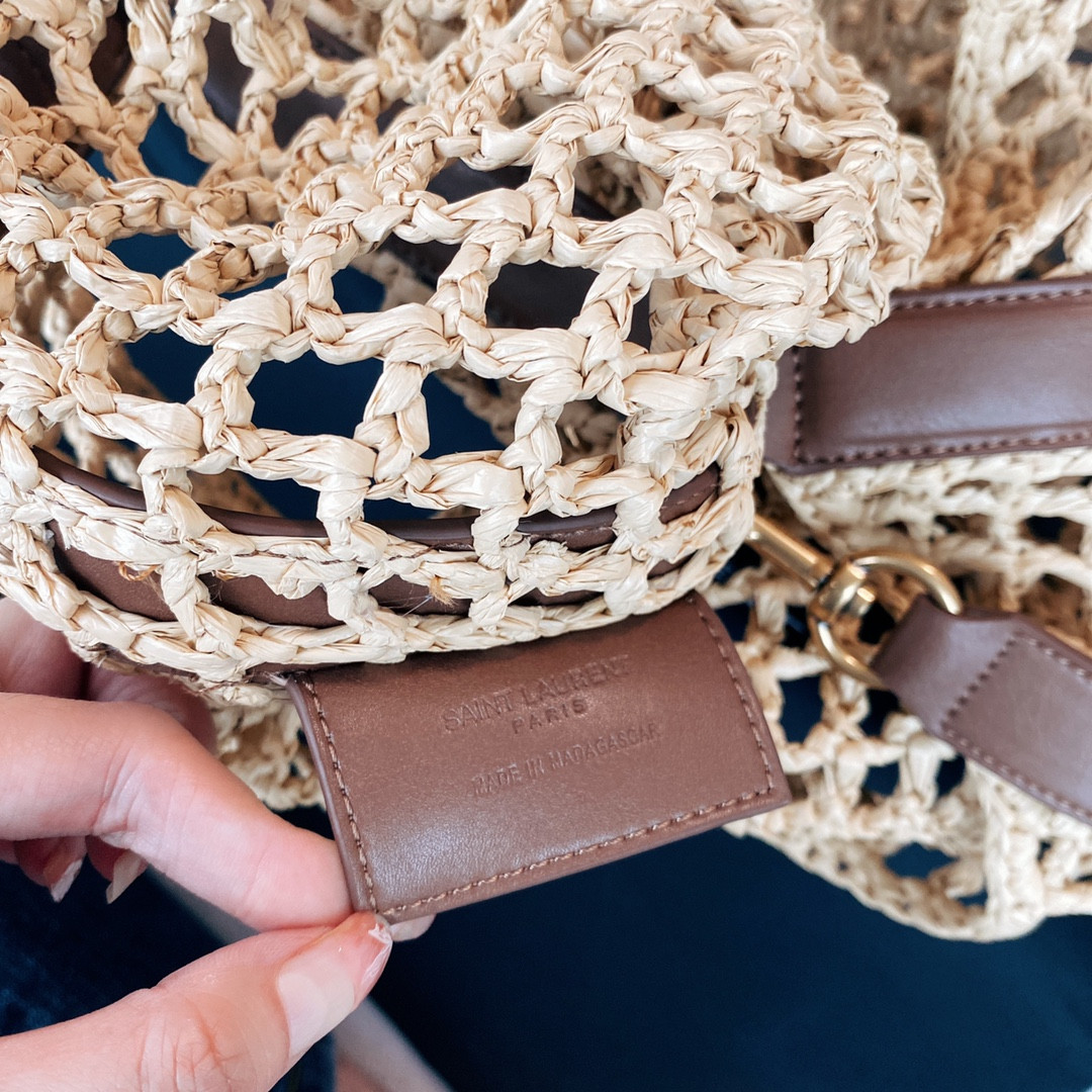 YSL OXALIS BAG IN RAFFIA MACRAMÉ  Color Natural 14.6X15.7X1.2INCHES