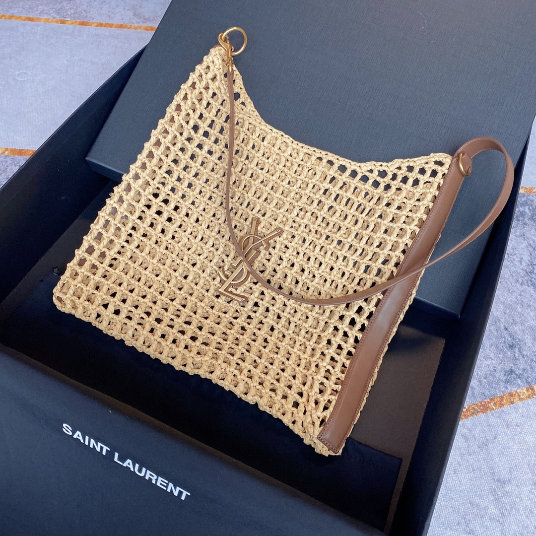 YSL OXALIS BAG IN RAFFIA MACRAMÉ  Color Natural 14.6X15.7X1.2INCHES