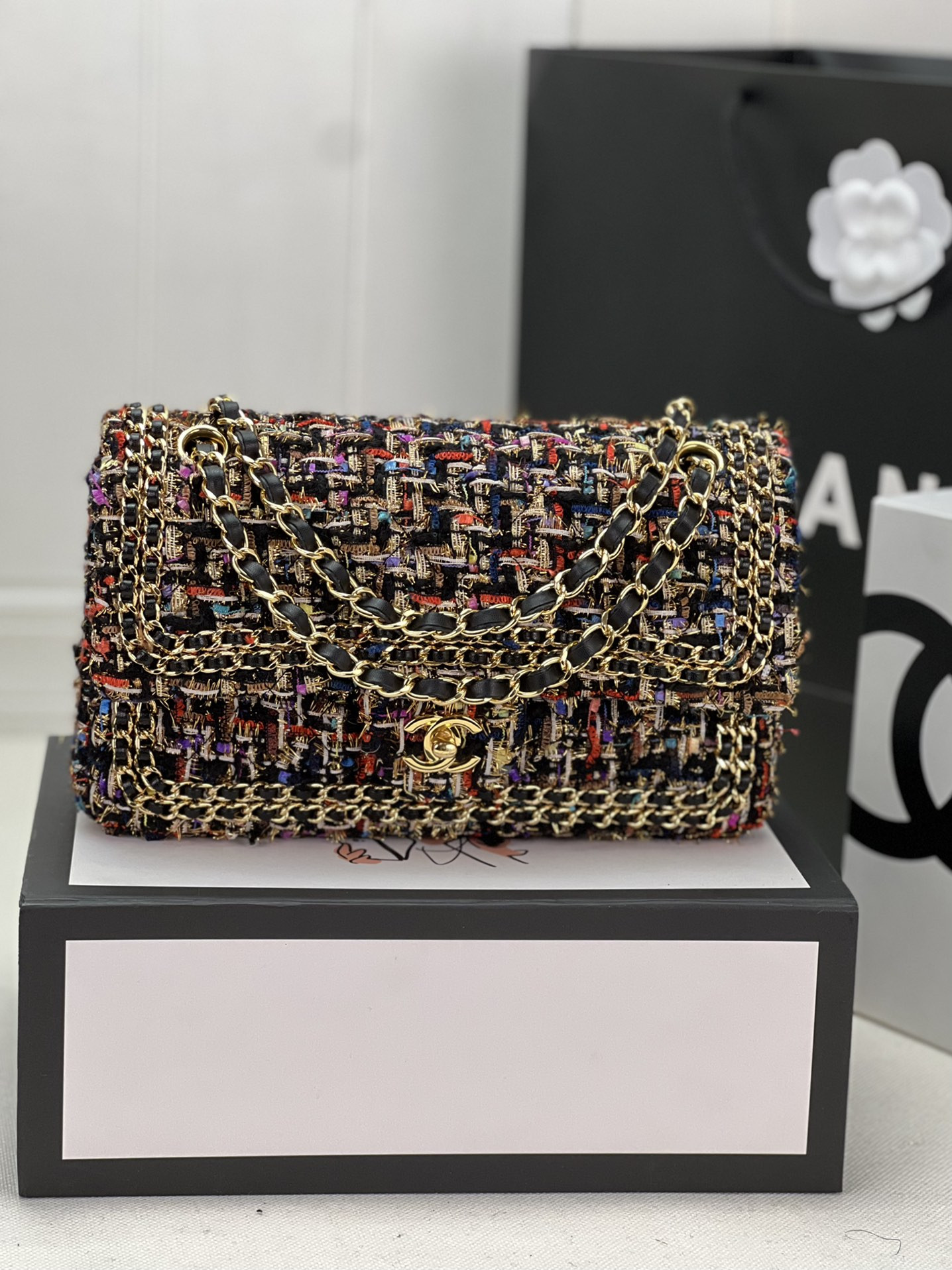 CHANEL CLASSIC 11.12 HANDBAG Tweed & Gold-Tone Metal   6 × 9.9 × 2.5 in