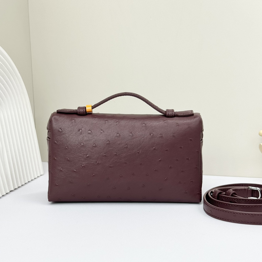 Loro Piana Extra Pocket L19 Ostrich-grained Leather 11 x 19 x 6.5 cm