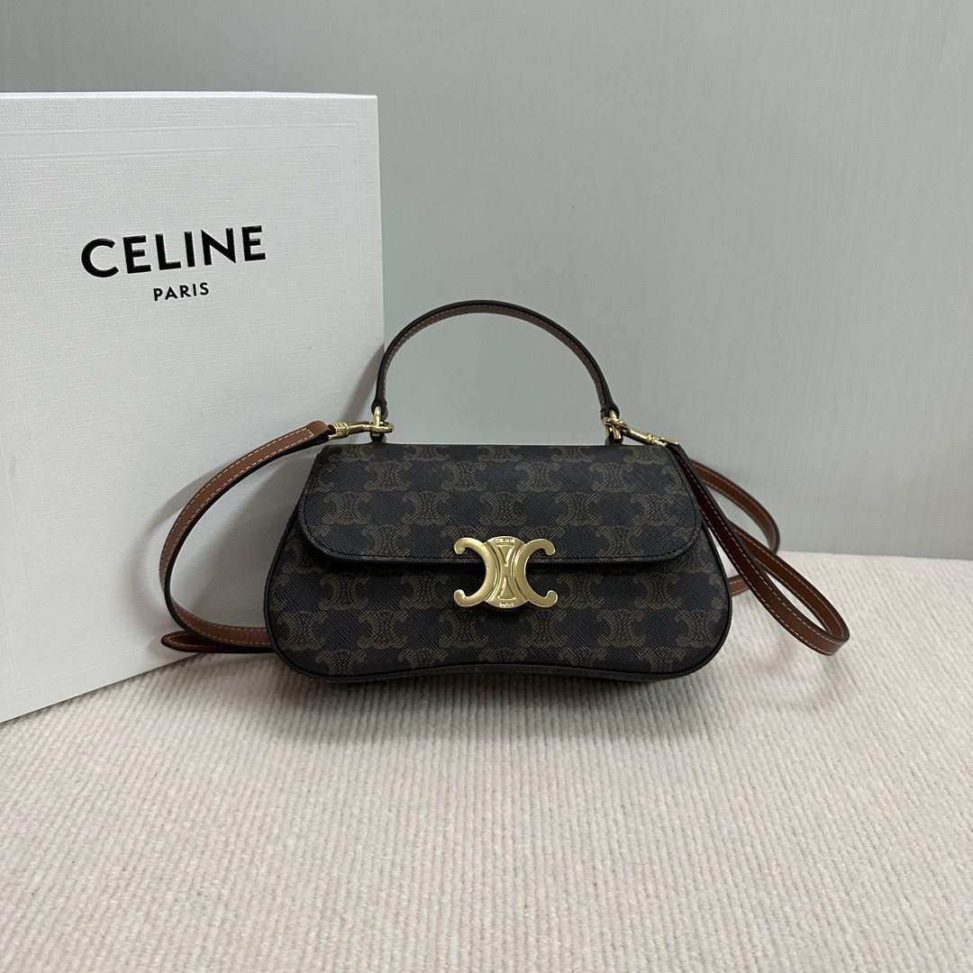 Celine TEEN CELINE LOLA in Triomphe Canvas and Calfskin 20x11.5x5cm
