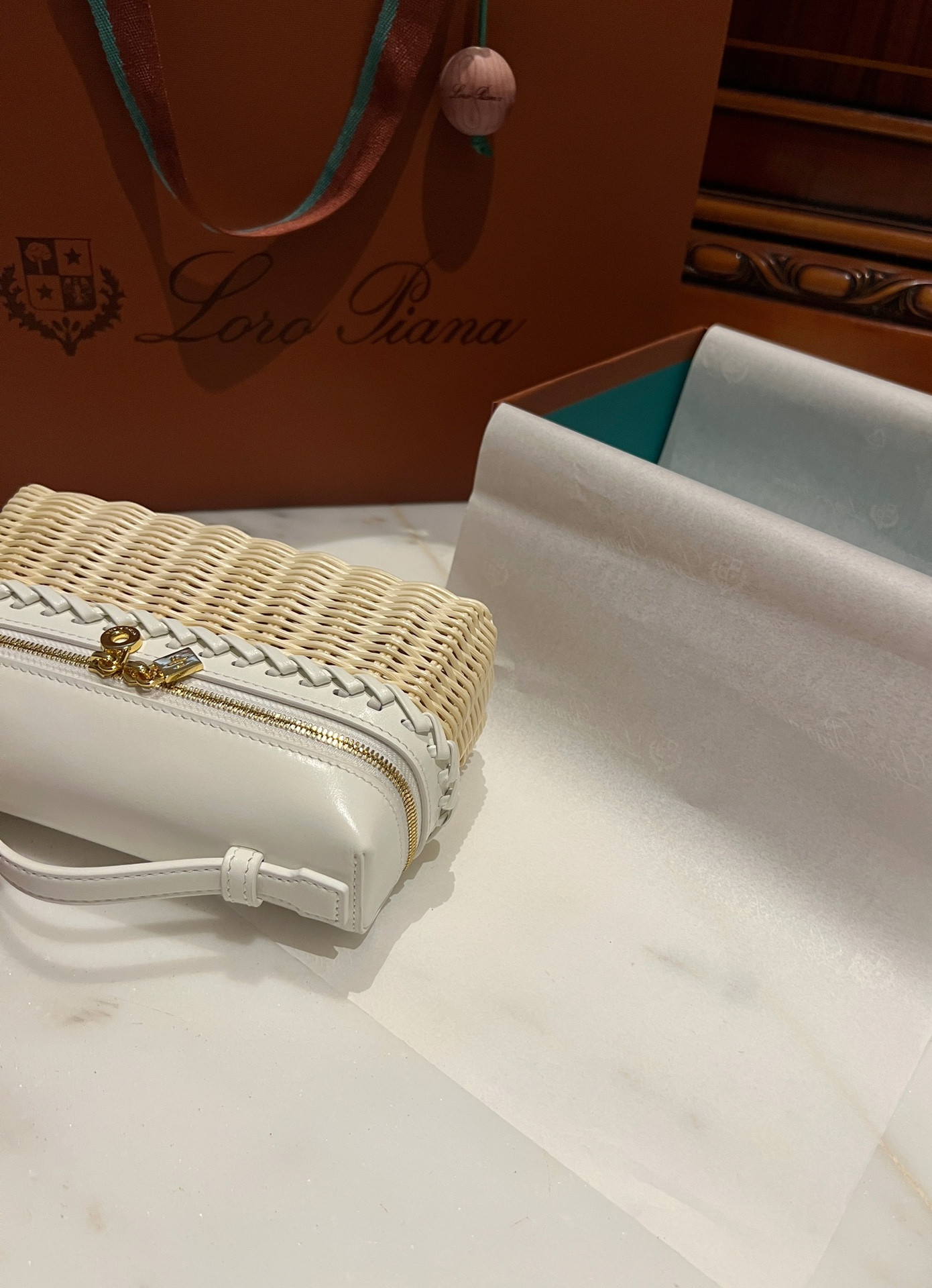 Loro Piana Extra Pocket L19 Wicker Bag 19 x 11.5 x 7cm