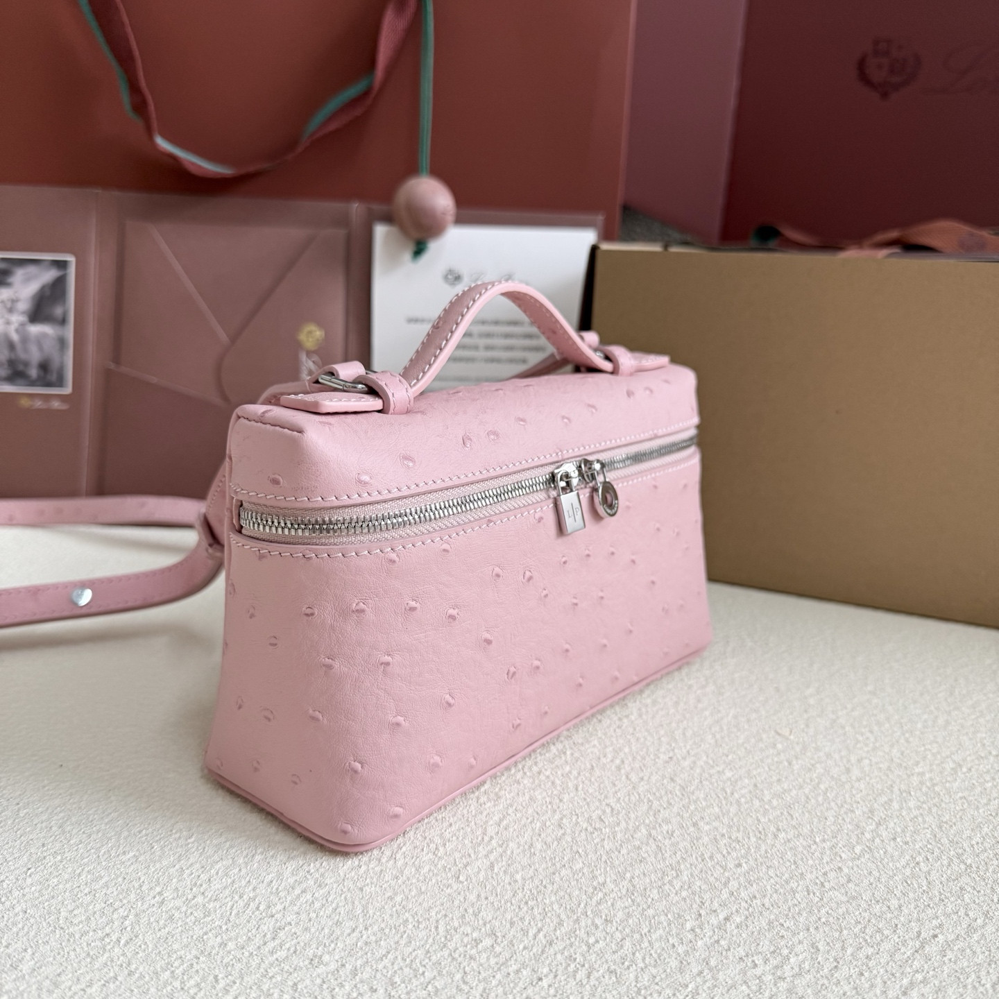 Loro Piana Extra Pocket L19 Ostrich-grained Leather 11 x 19 x 6.5 cm