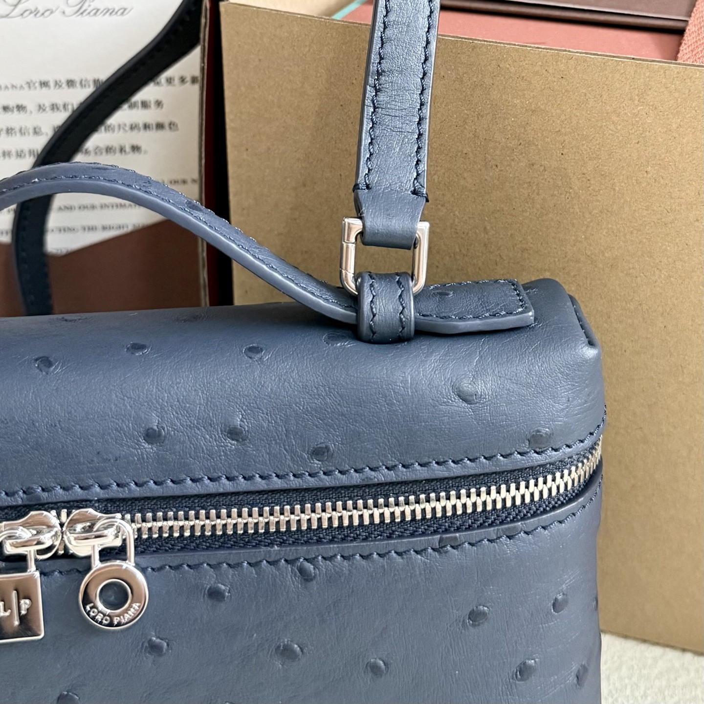 Loro Piana Extra Pocket L19 Ostrich-grained Leather 11 x 19 x 6.5 cm