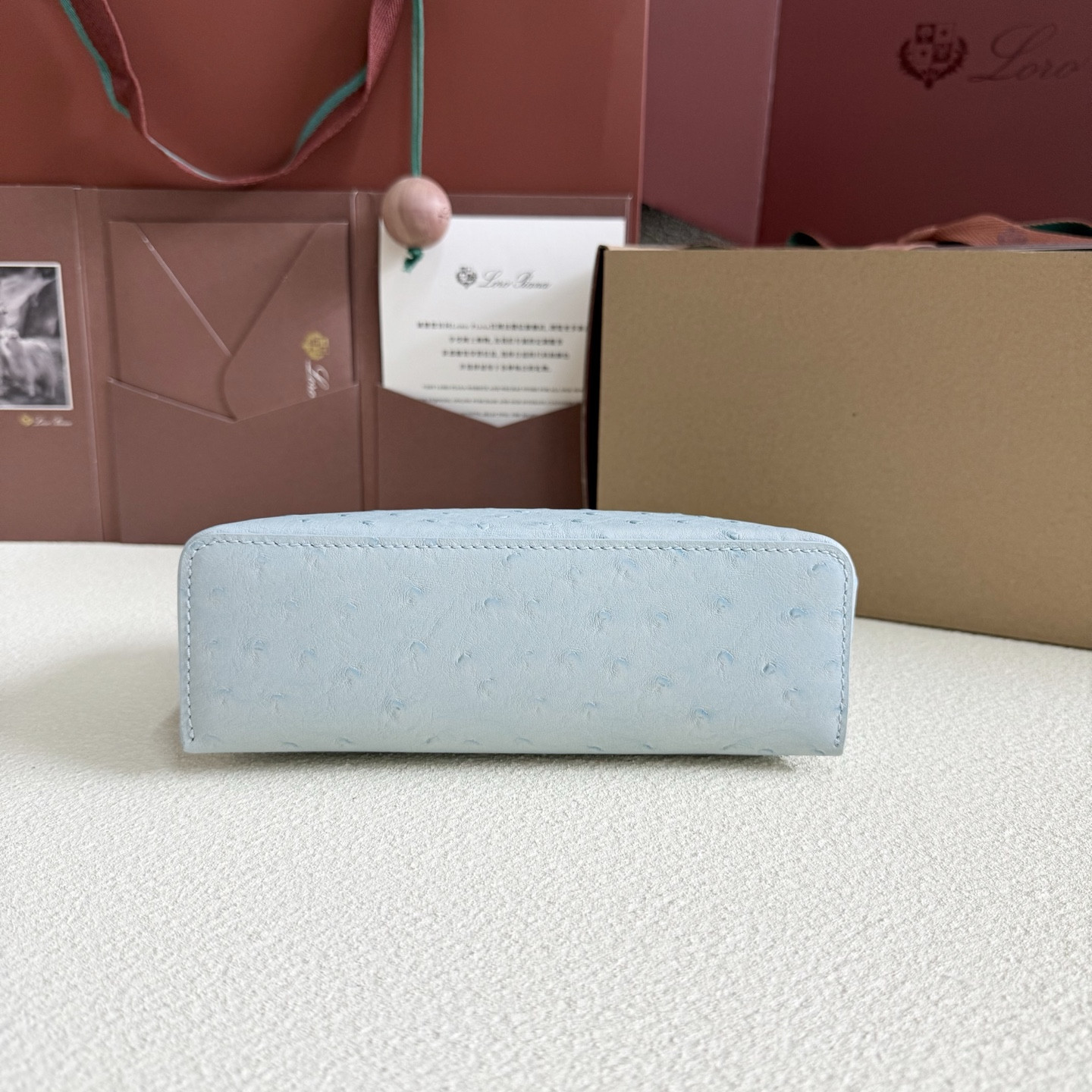 Loro Piana Extra Pocket L19 Ostrich-grained Leather 11 x 19 x 6.5 cm