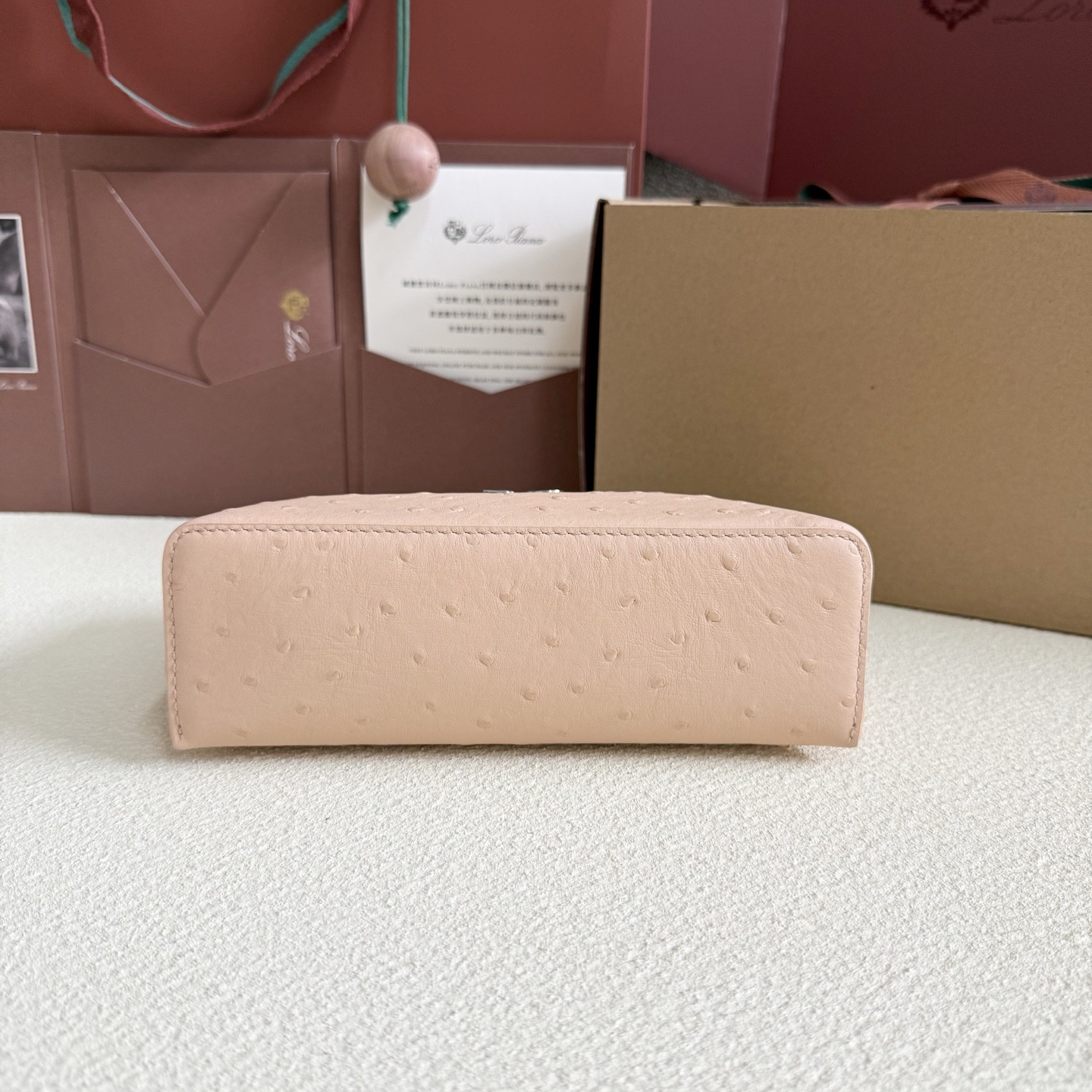 Loro Piana Extra Pocket L19 Ostrich-grained Leather 11 x 19 x 6.5 cm