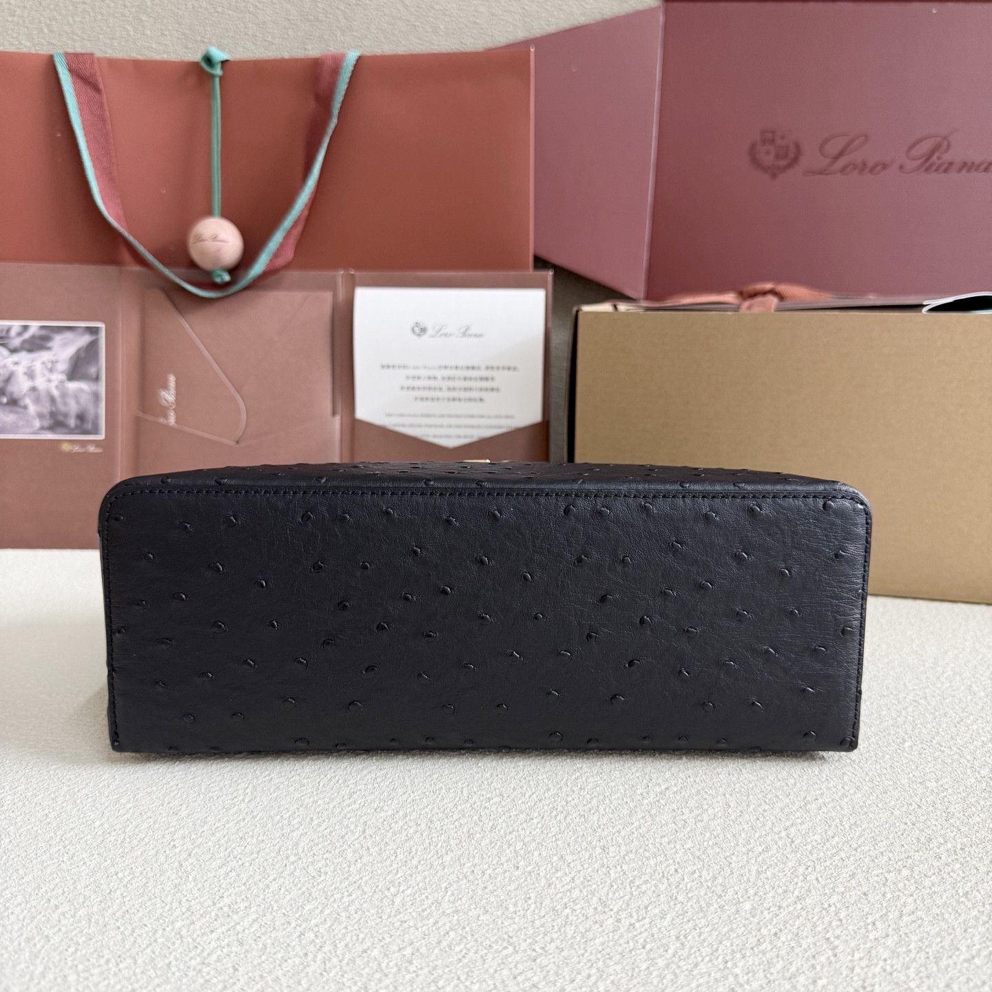 Loro Piana Extra Pocket L27 Ostrich-grained Leather 16x27x10cm