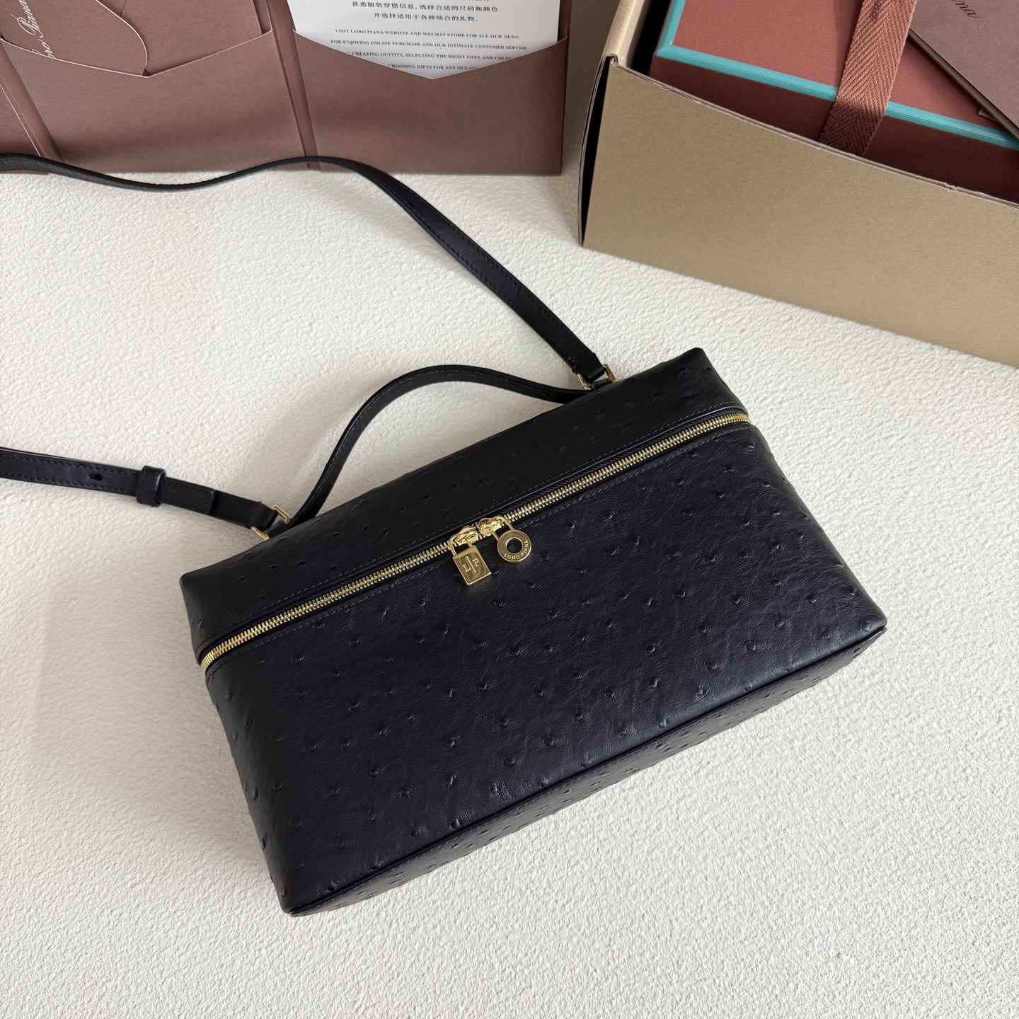 Loro Piana Extra Pocket L27 Ostrich-grained Leather 16x27x10cm