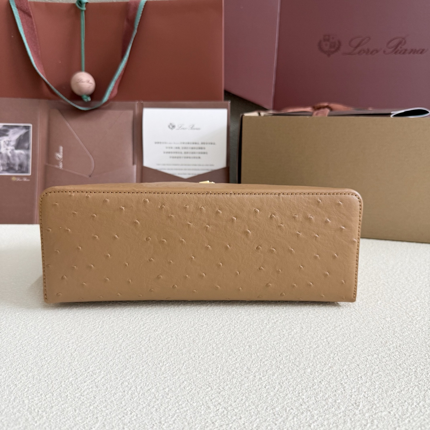 Loro Piana Extra Pocket L27 Ostrich-grained Leather 16x27x10cm