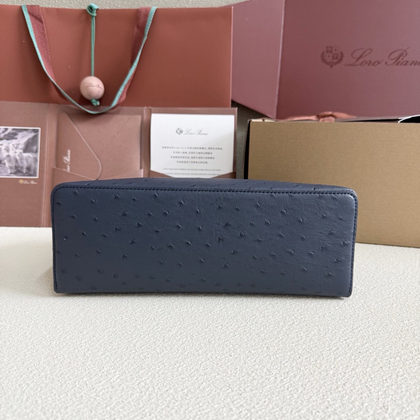 Loro Piana Extra Pocket L27 Ostrich-grained Leather 16x27x10cm