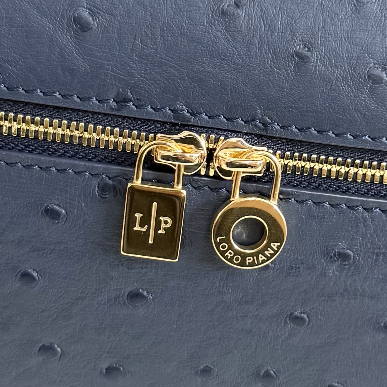 Loro Piana Extra Pocket L27 Ostrich-grained Leather 16x27x10cm